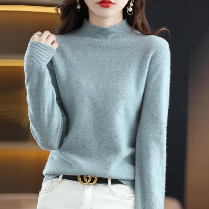 Women's Ultra-Light Mock Neck Fine Knit Sweater in Cashmere Look Mune Fashion
