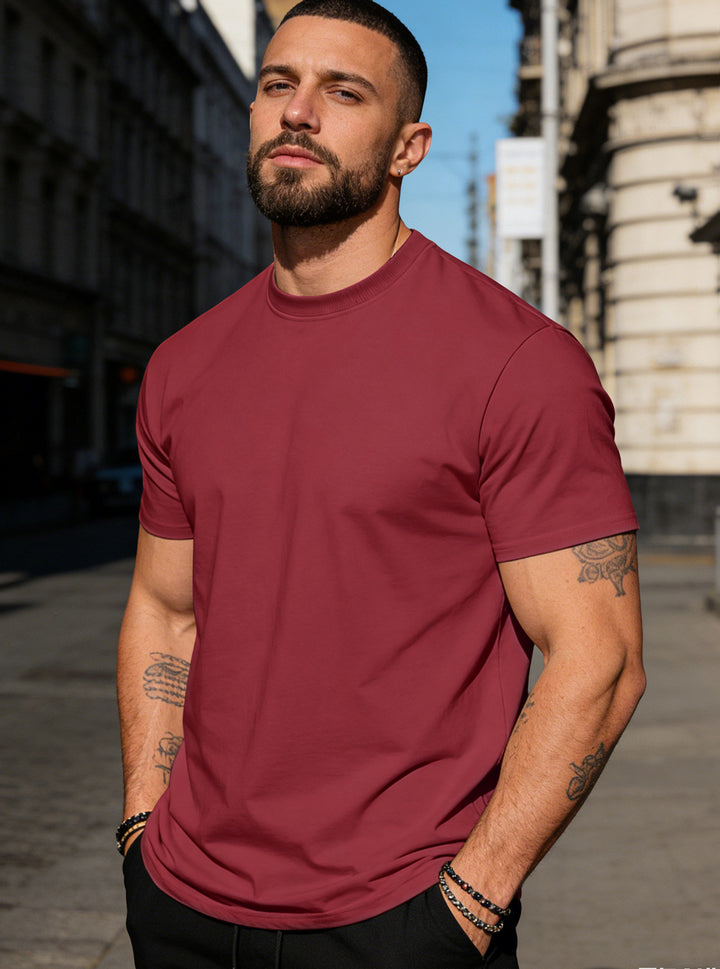 Men's body-hugging high-quality cotton shirt with round neck Mune Fashion