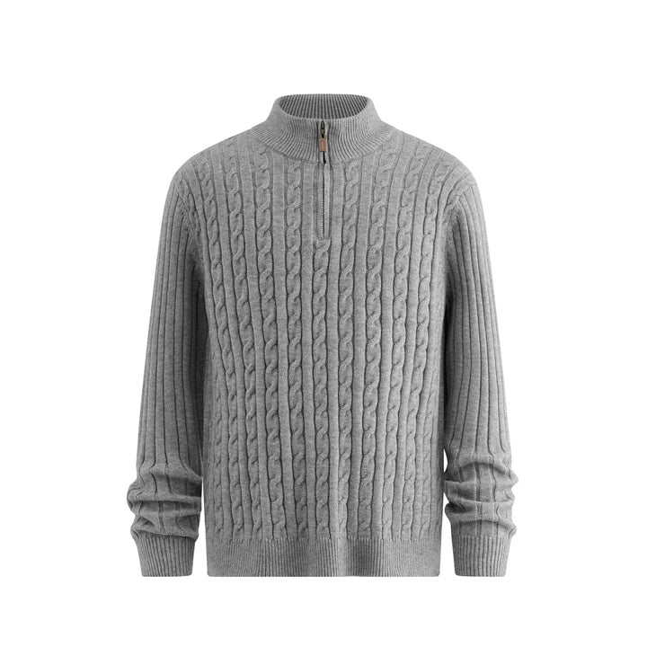 Men's Classic Chunky Knit Sweater with Zip Collar Mune Fashion