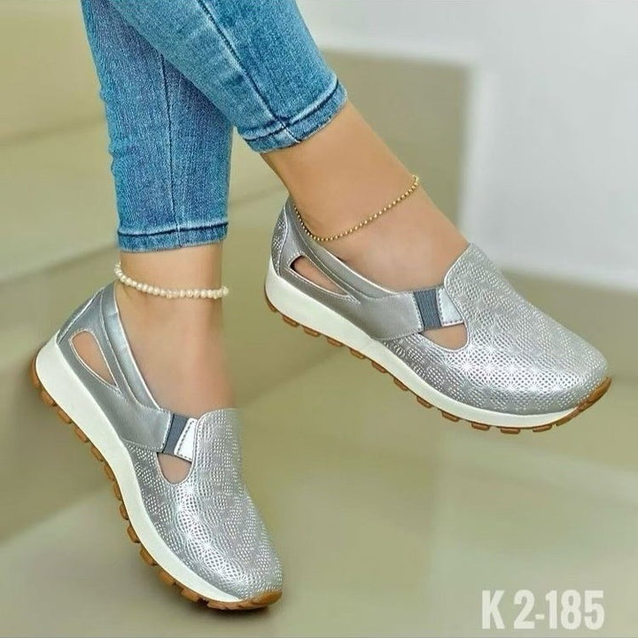 Women's breathable slip-on wedge sneakers made of synthetic leather with cut-outs and padded comfort sole Mune Fashion