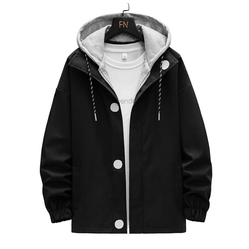 Men's two-layer hooded overlay jacket with contrasting inner hood and elastic cuffs Mune Fashion