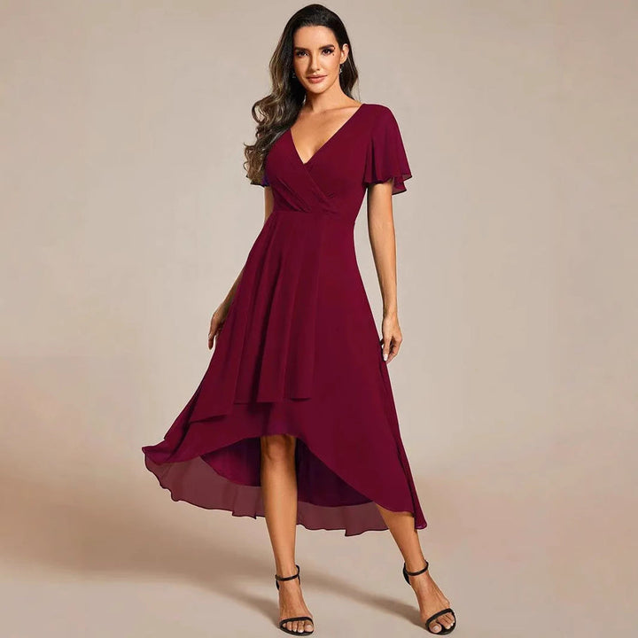 Women's Elegant Wrap Dress with Asymmetric Hem Mune Fashion