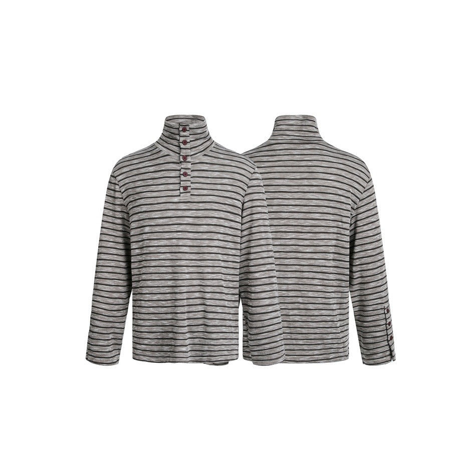 Men's Striped Turtleneck Sweater with Button Placket and Relaxed Fit Mune Fashion