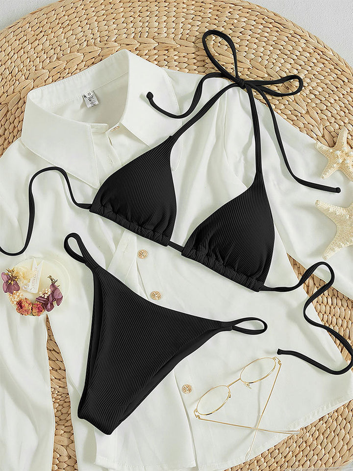 Women's triangle bikini with adjustable ties and stylish ribbed design Mune Fashion