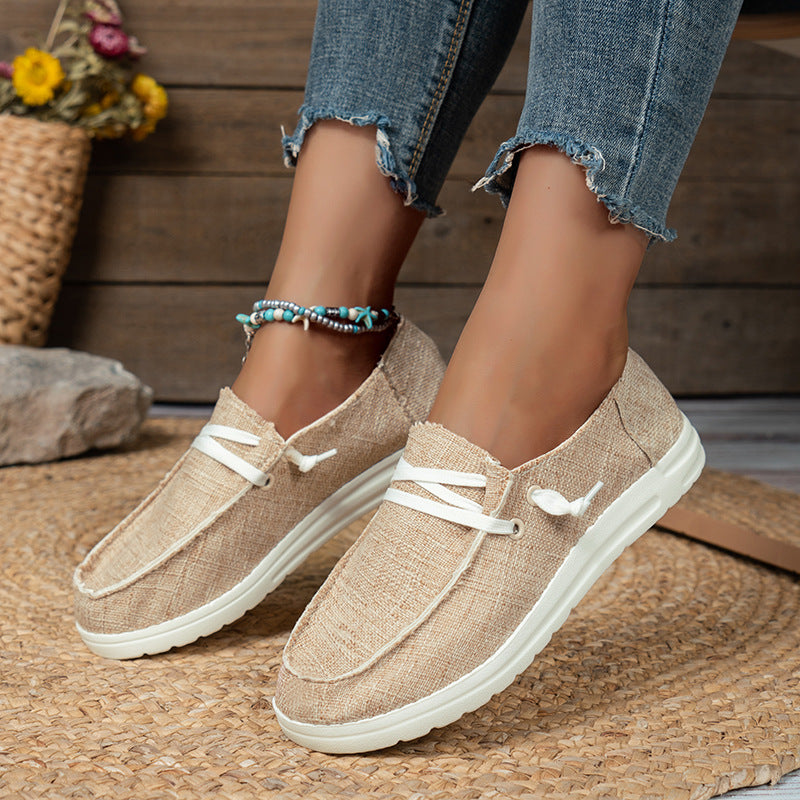 Women’s casual linen slip-ons with cushioned memory footbed and non-slip flexible sole Mune Fashion