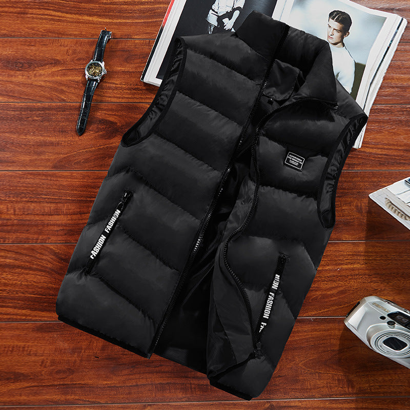Men's Padded Sleeveless Thermal Vest in Urban Puffer Look with Stand-Up Collar and Zipper Pockets Mune Fashion