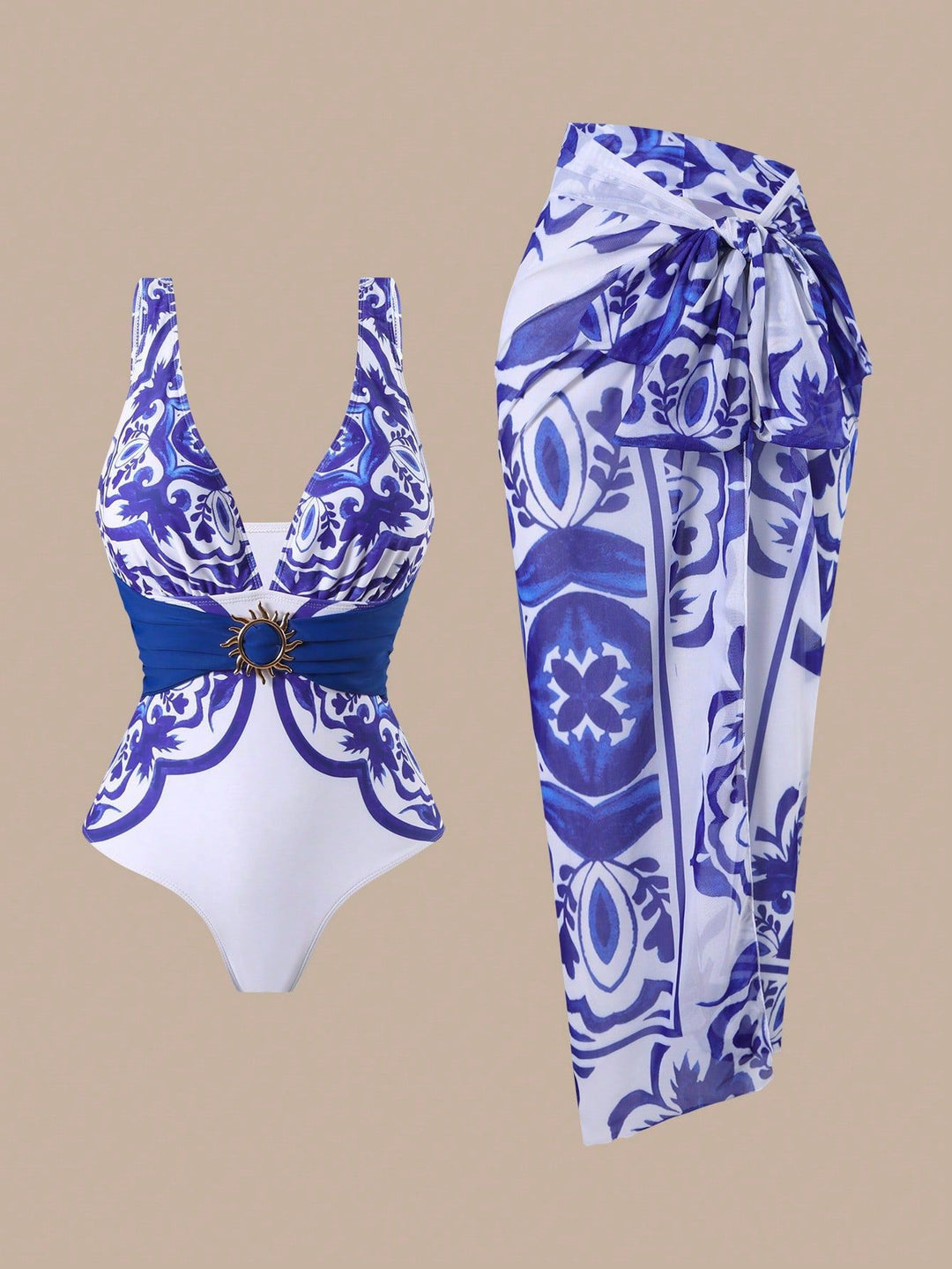 Women One-Piece Swimsuit with Fashionable Wrap Skirt Mune Fashion