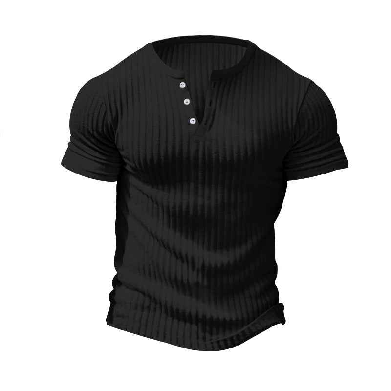 Men's fitted short sleeve Henley shirt with ribbed texture and short button placket Mune Fashion