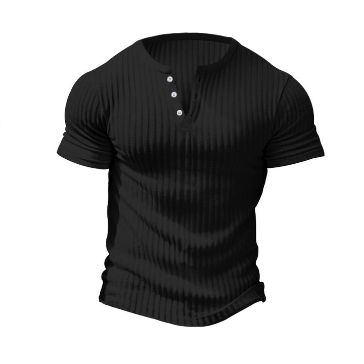 Men's fitted short sleeve Henley shirt with ribbed texture and short button placket Mune Fashion