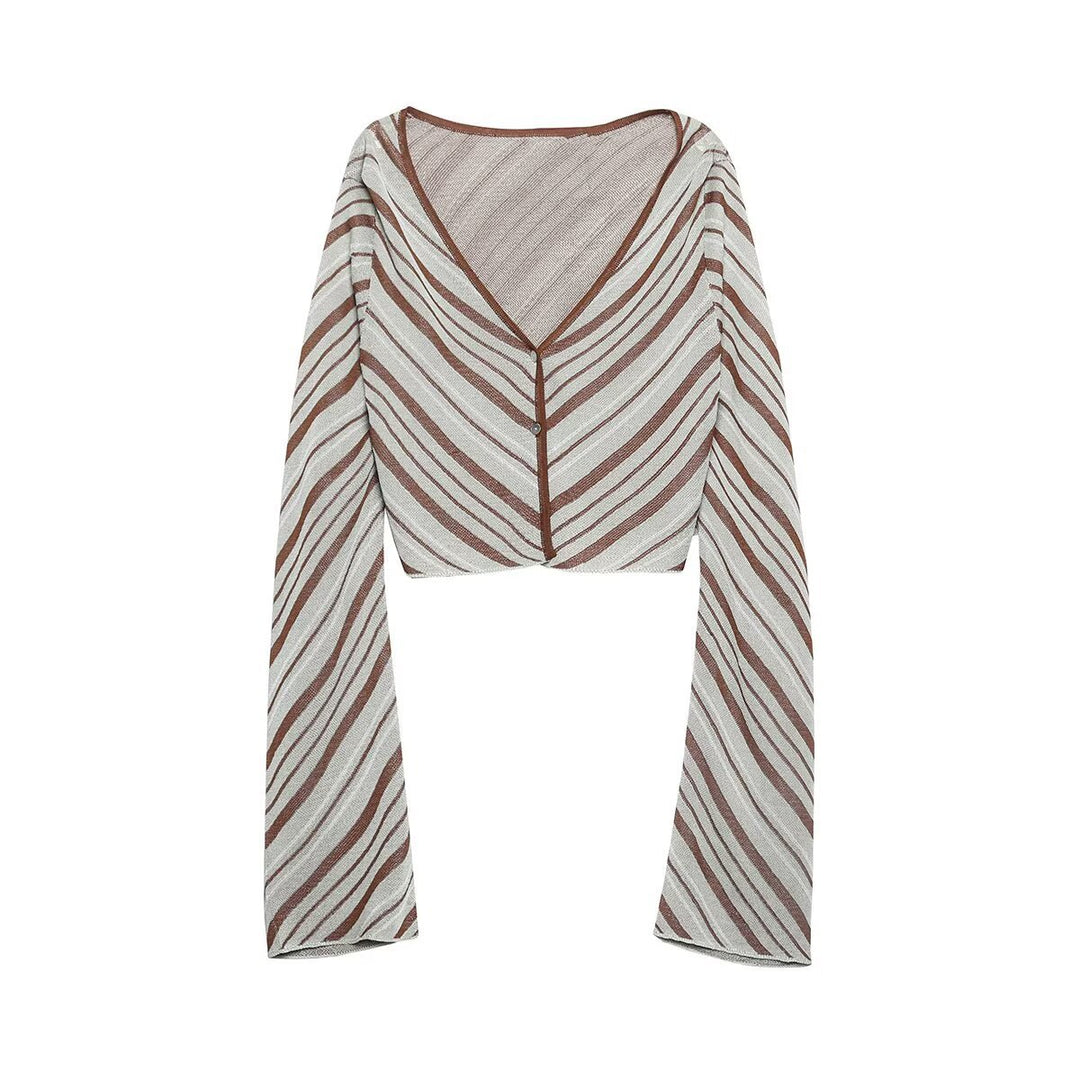 Women's short-cut cardigan with extra long sleeves and diagonal pattern Mune Fashion