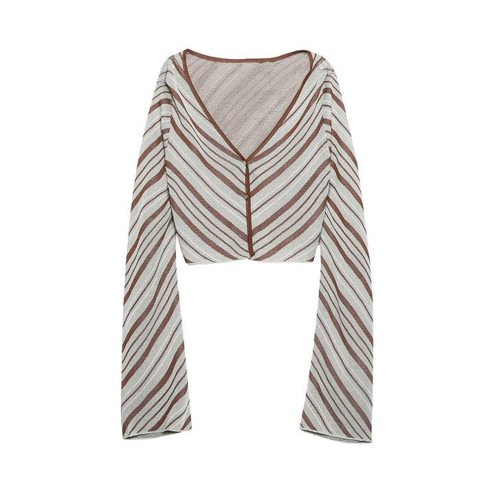 Women's short-cut cardigan with extra long sleeves and diagonal pattern Mune Fashion