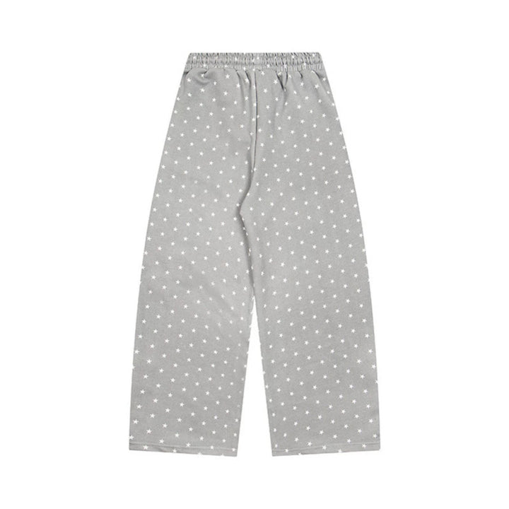 Women’s Relaxed Lounge Pants with Elastic Waistband, Allover Star Print and Paw Print Application Mune Fashion