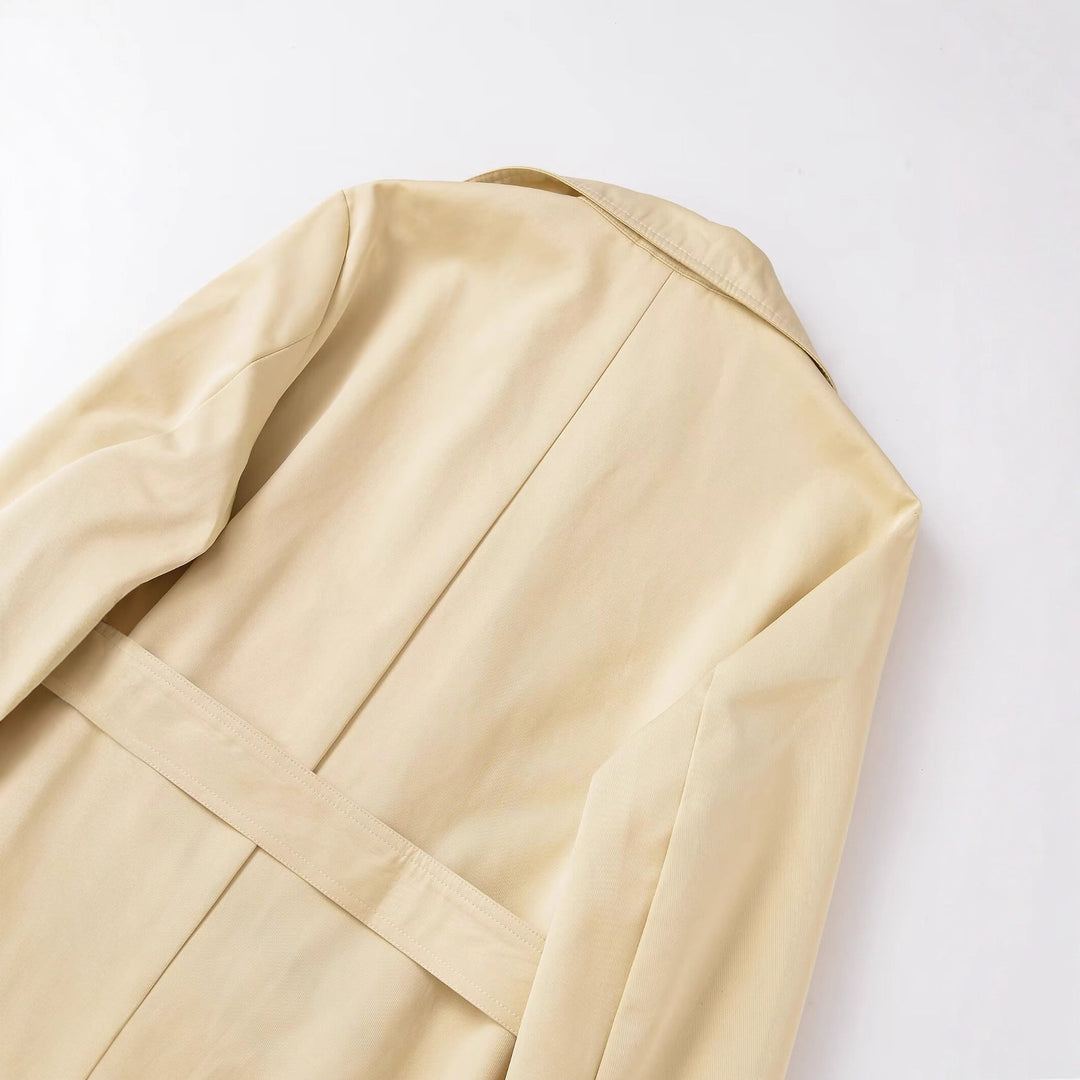 Women's midi trench coat made of lightweight functional fabric with tied belt and storm flap Mune Fashion