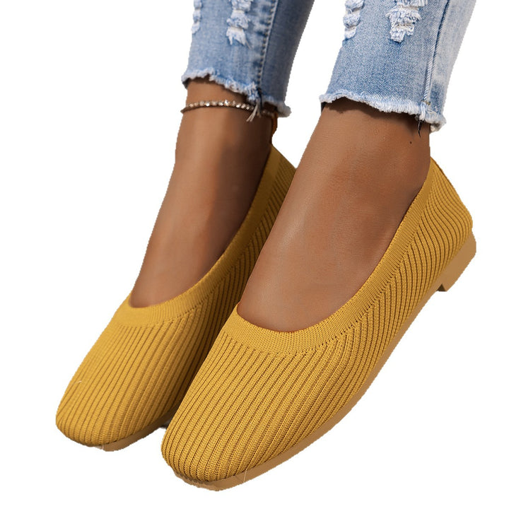 Women Breathable Knit Ballet Flats with Square Toe Mune Fashion