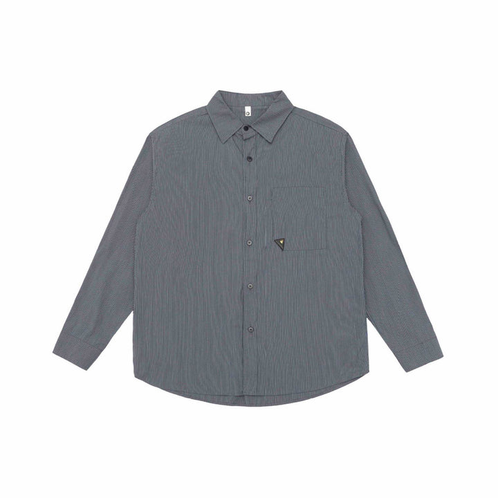 Men's Loose Striped Cotton Shirt with Chest Pocket and Kent Collar Mune Fashion
