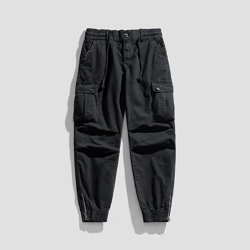 Herren Funktionale Cargohose im Joggerstil mit Tunnelzugbund, aufgesetzten Klapptaschen und Reißverschluss-Saum Mune Fashion