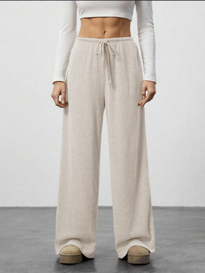 Women's Soft Ribbed Lounge Pants with Wide Leg and Drawstring Mune Fashion