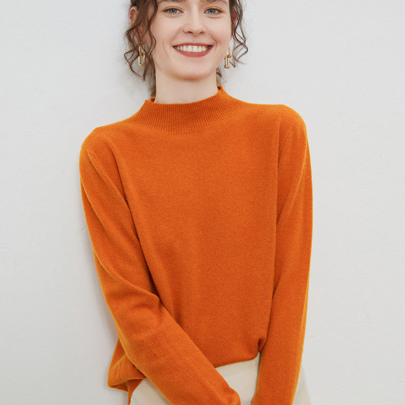Women's soft fine-knit mock neck pullover with angora look and casual silhouette Mune Fashion