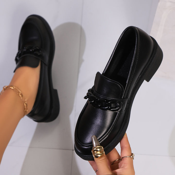 Women's patent loafers with striking chain detail and padded platform sole Mune Fashion