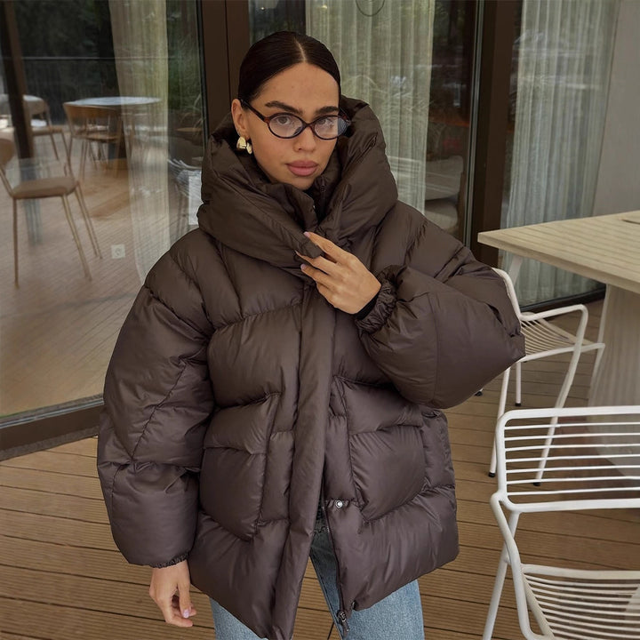Women Oversize Quilted Jacket with High Shawl Collar and Padded Filling Mune Fashion