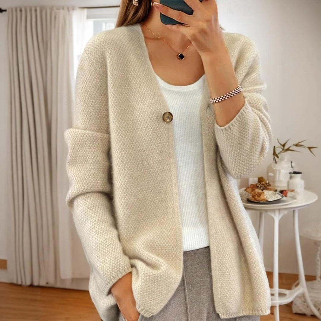 Women's structured knit cardigan with V-neck and concealed button placket Mune Fashion