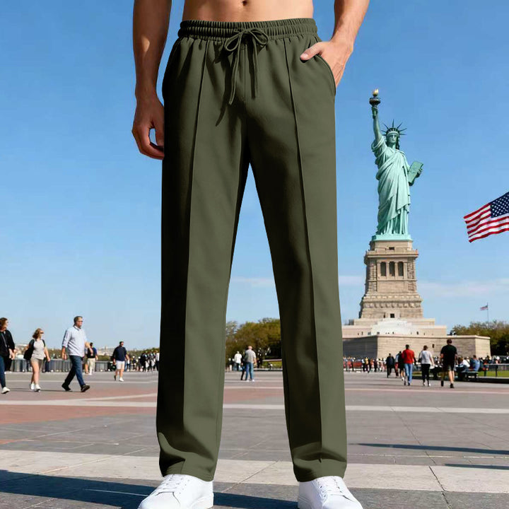 Men's elegant sweatpants with crease straight leg and drawstring Mune Fashion