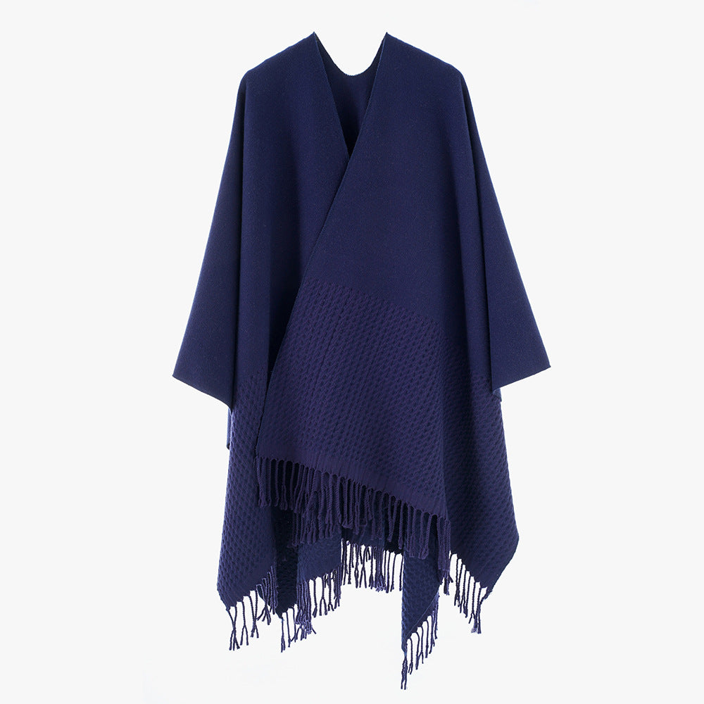 Women's Minimalist Rectangle Throw from Wool Blend with Fine Texture and Fringes Mune Fashion