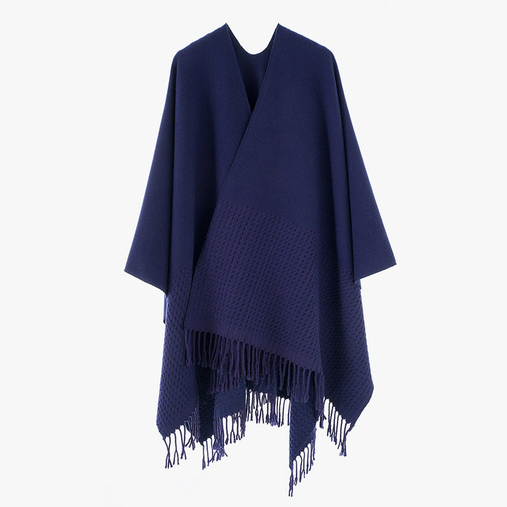 Women's Minimalist Rectangle Throw from Wool Blend with Fine Texture and Fringes Mune Fashion