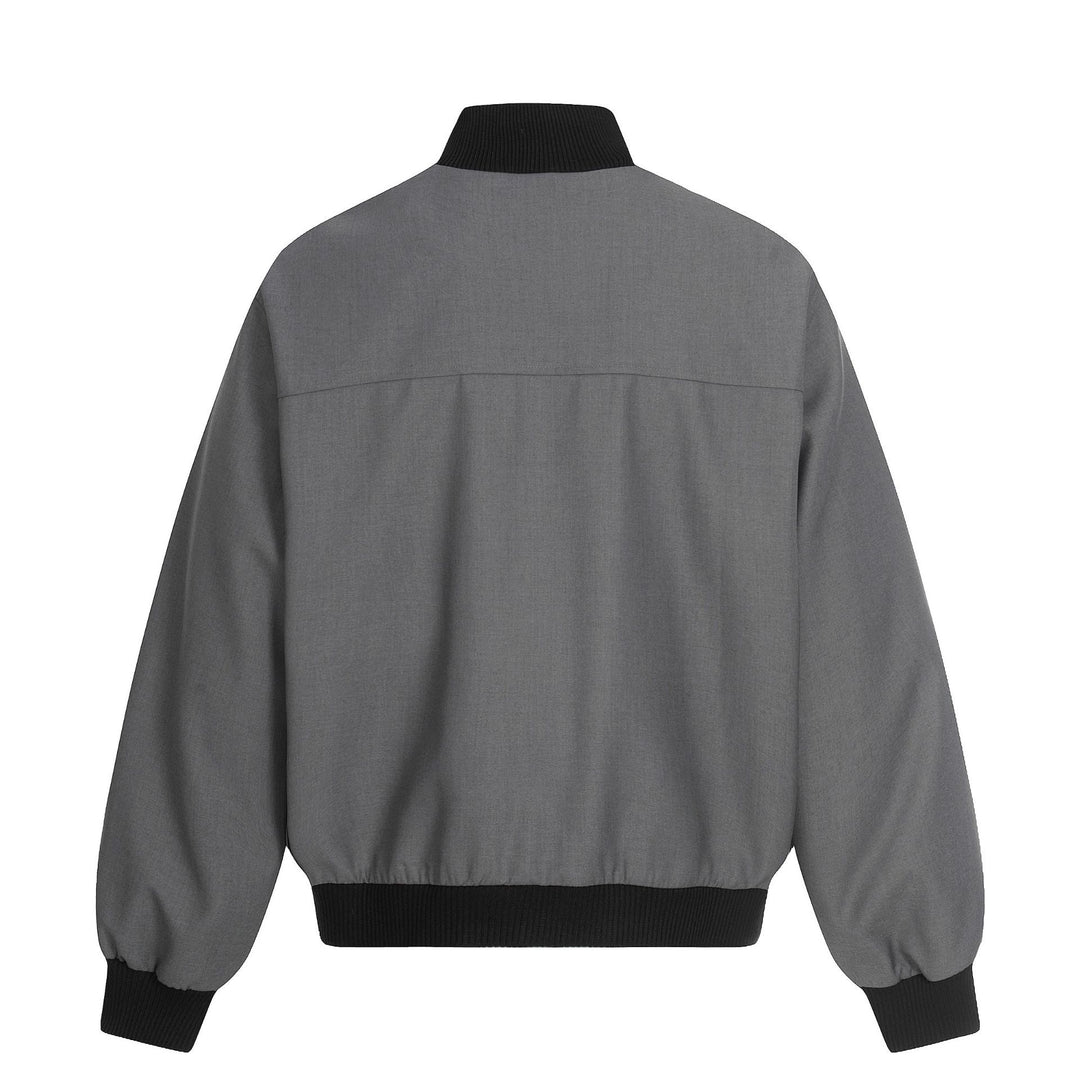 Unisex Short Boxy Bomber Jacket with Concealed Zip Front and High Ribbed Collar Mune Fashion