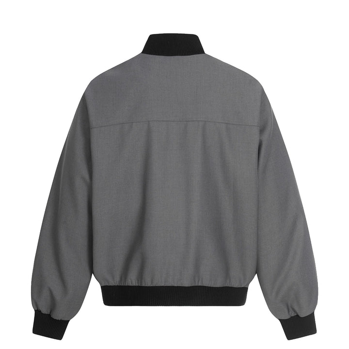 Unisex Short Boxy Bomber Jacket with Concealed Zip Front and High Ribbed Collar Mune Fashion