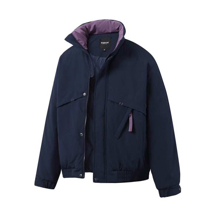 Unisex Boxy Padded Short Jacket with Asymmetric Pockets and High Stand-up Collar Mune Fashion