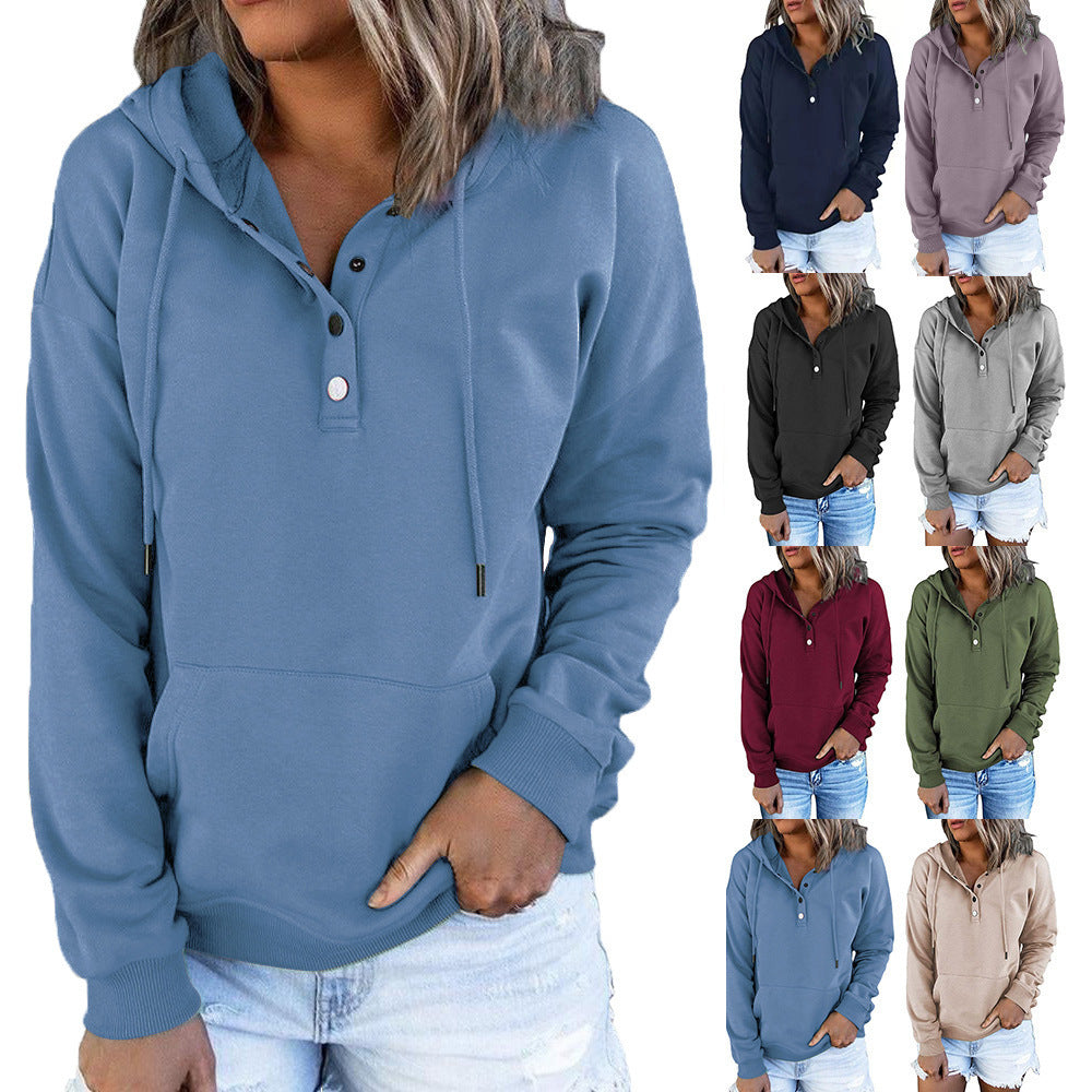 Women's Hoodie with Button Details and Soft Fleece Material Mune