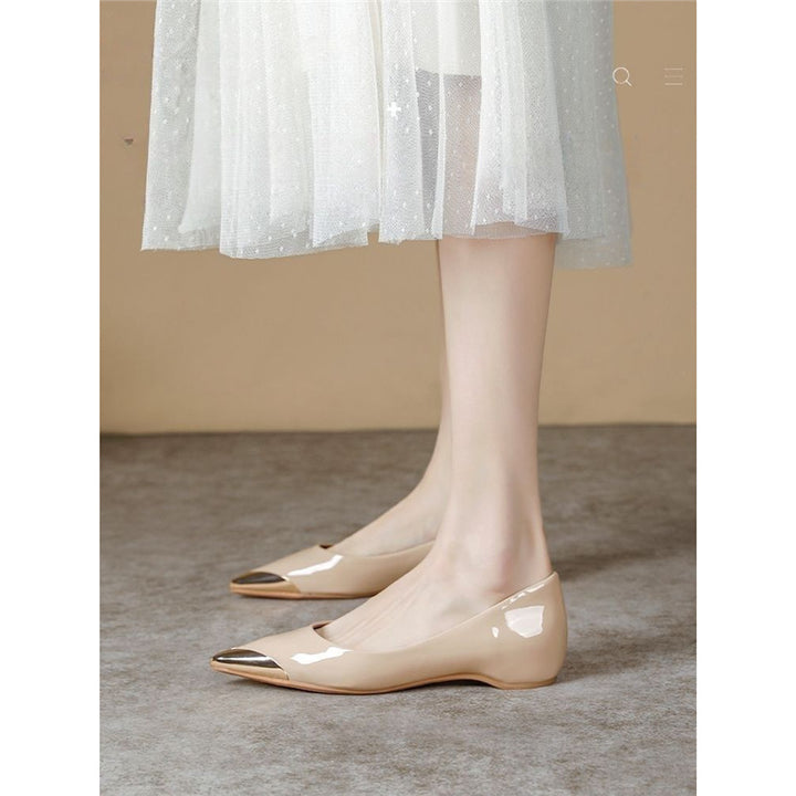 Women's pointed-toe ballerinas with leopard print and metallic toe cap Mune Fashion