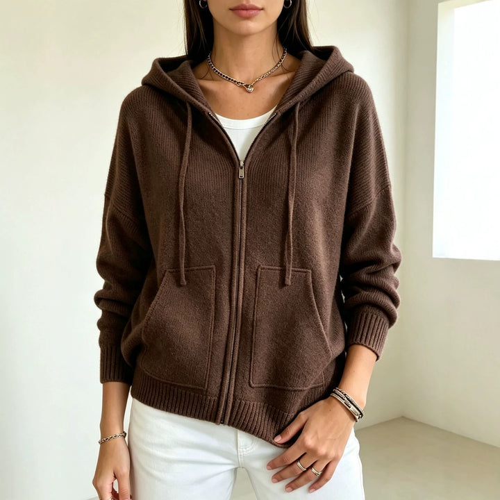 Women’s Hooded Wool Blend Zip Cardigan with Boxy Fit and Kangaroo Pockets Mune Fashion