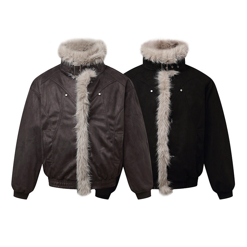 Men's bomber jacket in aviator look with faux fur trim and buckle collar Mune Fashion