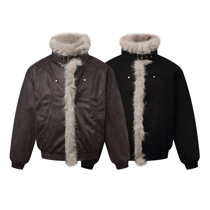 Men's bomber jacket in aviator look with faux fur trim and buckle collar Mune Fashion