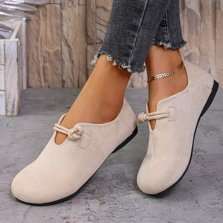 Women's Comfortable Slippers with Round Toe, Suede Look and Knot Strap Mune Fashion
