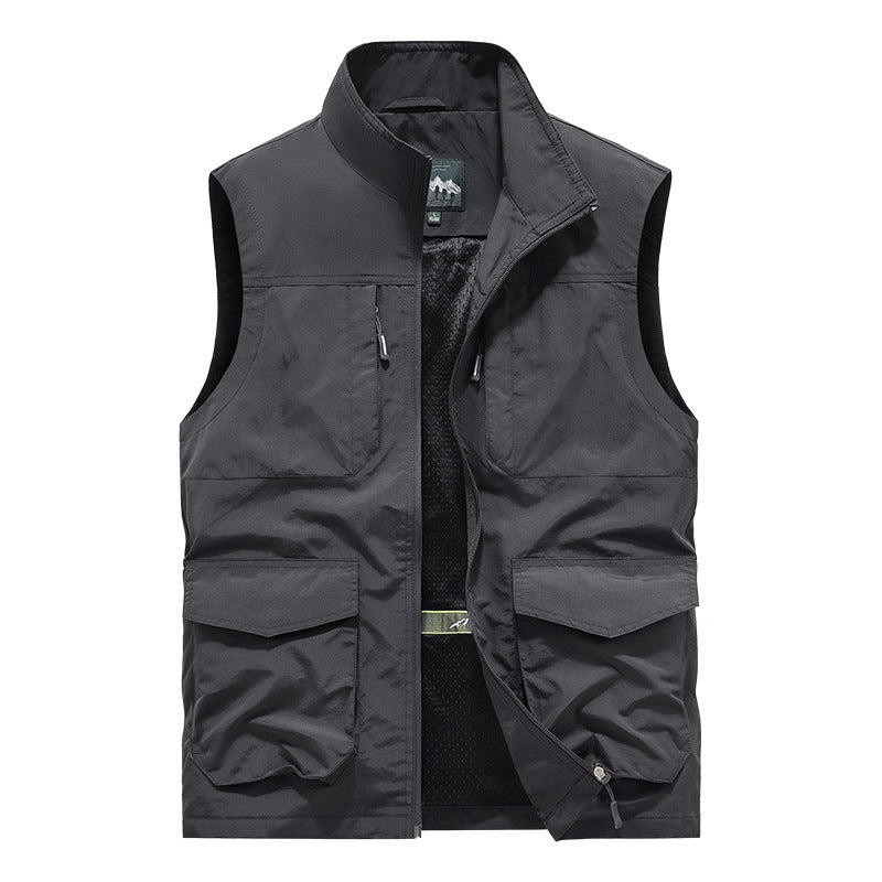 Men's Utility Outdoor Vest with Multiple Pockets, Mesh Lining & Stand Collar Mune Fashion