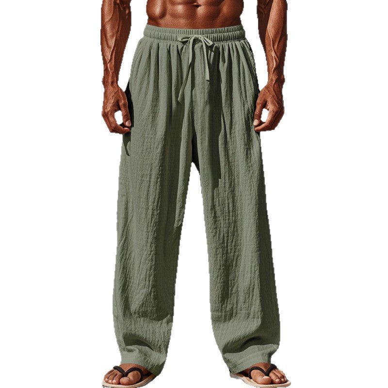 Men's lightweight linen beach pants with drawstring and wide leg Mune Fashion