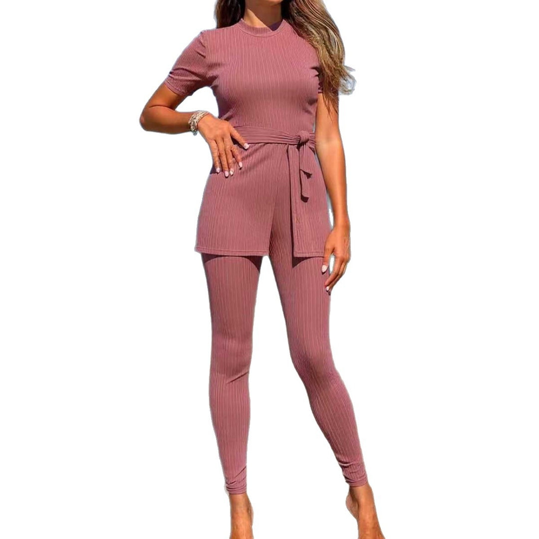 Women sporty lounge set with tie belt Mune Fashion