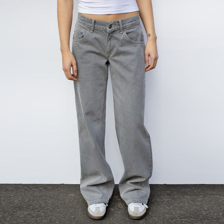 Women's wide denim pants model with deep waist and wide flare Mune Fashion