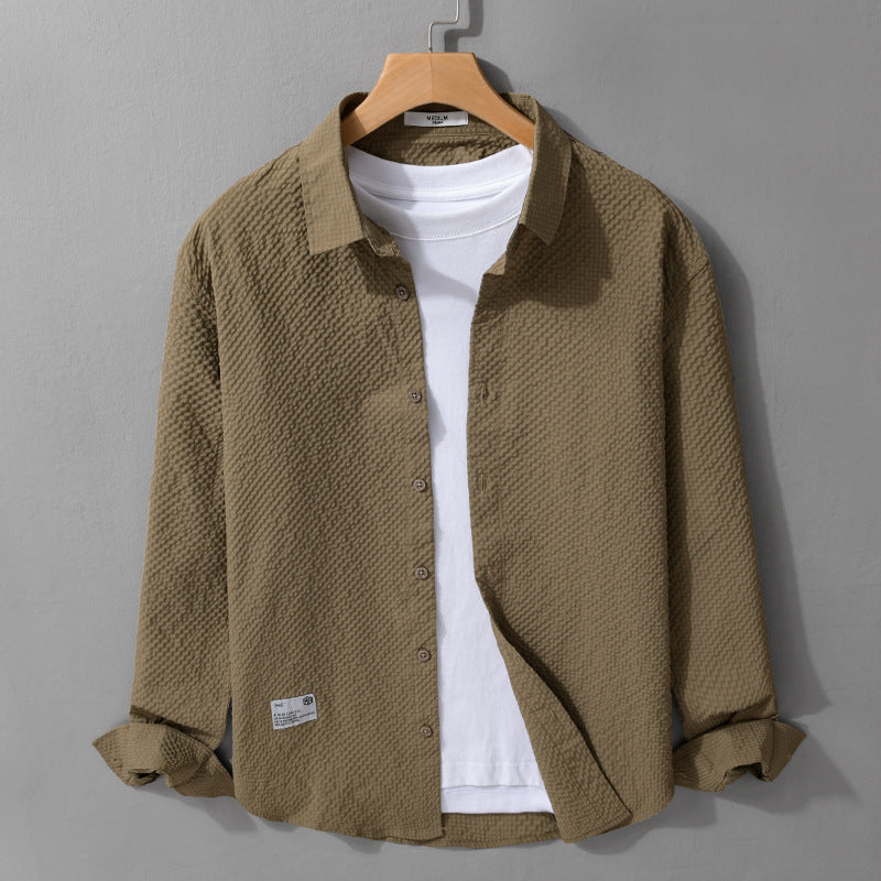 Men's structured lightweight shirt in layering style with crinkle look and rounded hem Mune Fashion