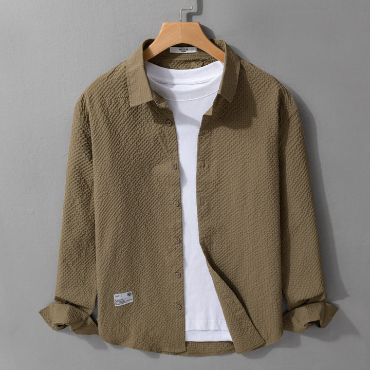 Men's structured lightweight shirt in layering style with crinkle look and rounded hem Mune Fashion