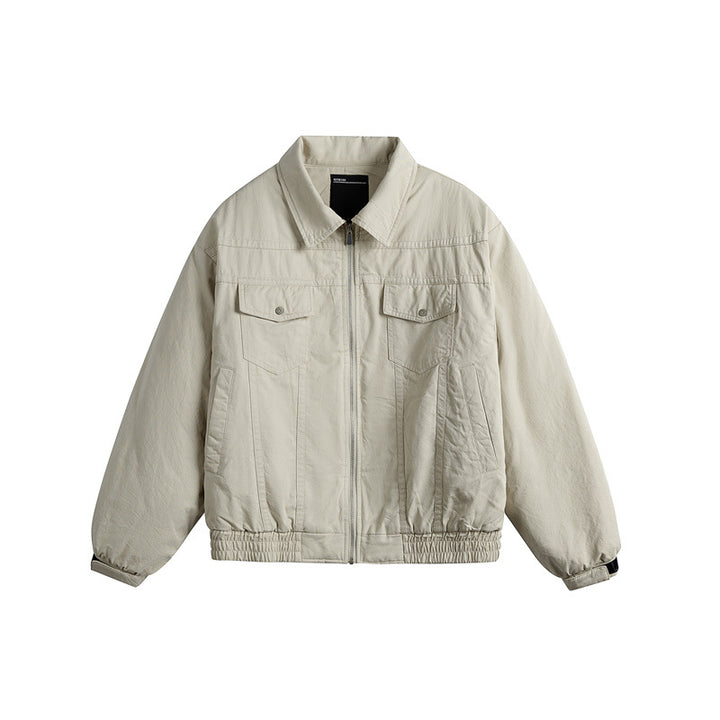 Men's short boxy blouson with shirt collar, utility chest pockets, and elastic hem Mune Fashion
