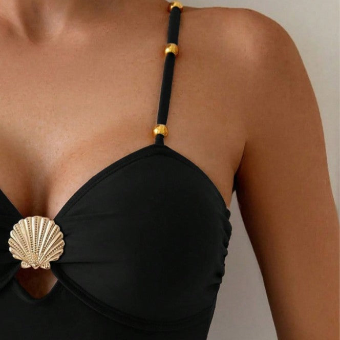 Ladies Designer One-Piece Swimsuit with Elegant Shell Detail Mune Fashion