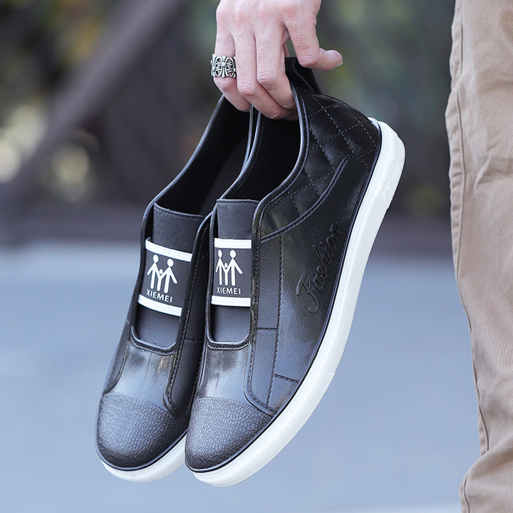 Women Casual Slip-On Sneakers in Leather Look with Quilted Heel and Contrasting Rubber Sole Mune Fashion