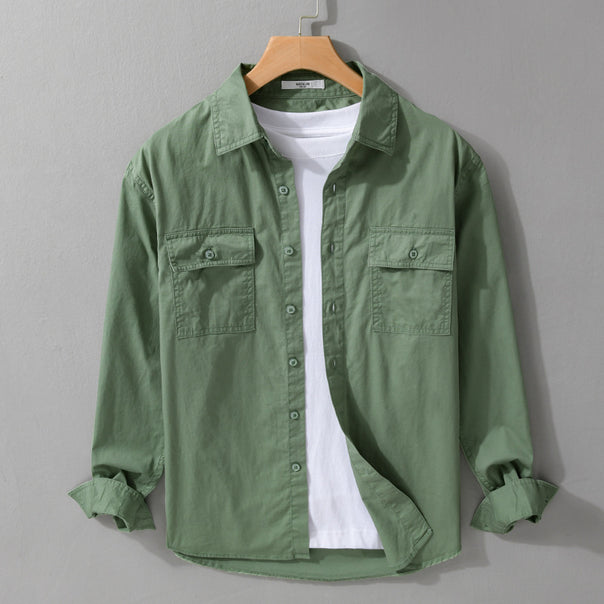 Men's Easy-Care Cotton Utility Overshirt with Double Chest Pockets and Relaxed Hem Mune Fashion