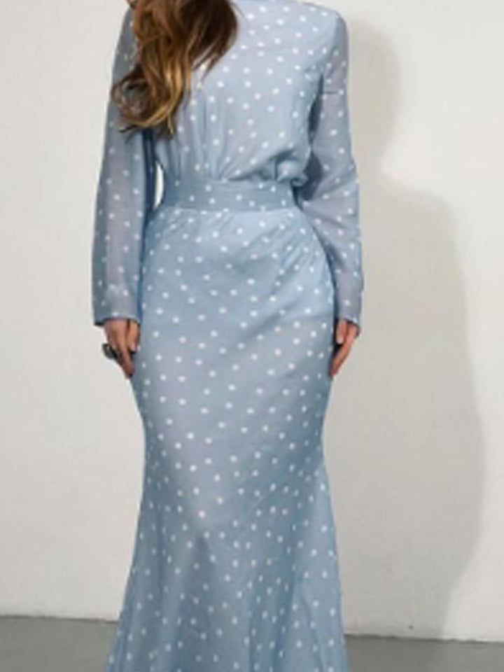 Women's maxi dress with waist-accentuating mermaid silhouette and polka dot print Mune Fashion