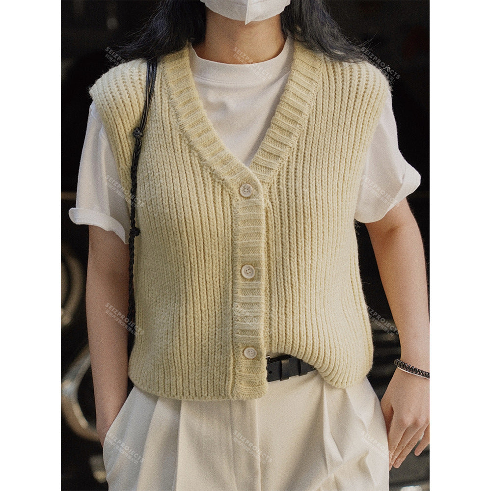 Women's Ribbed Knit Vest with V-Neck and Button Closure Mune Fashion