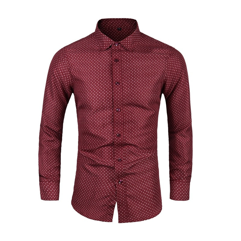 Men's Slim-Fit Shirt with Fine Polka Dot Pattern and Kent Collar Mune Fashion